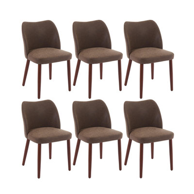Ensemble de 6 chaises de salle à manger style Mid-Century rembourrées avec pieds en bois, chaises de cuisine avec structure en bois franc