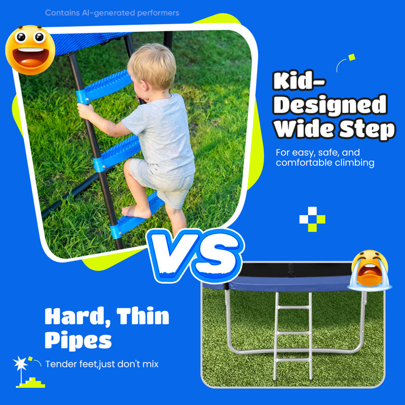 Trampoline pour enfants et adultes de 14 pi Maxlead, capacité de poids de 450 lb, avec filet de sécurité, échelle, structure en acier galvanisé robuste, jouet de saut extérieur