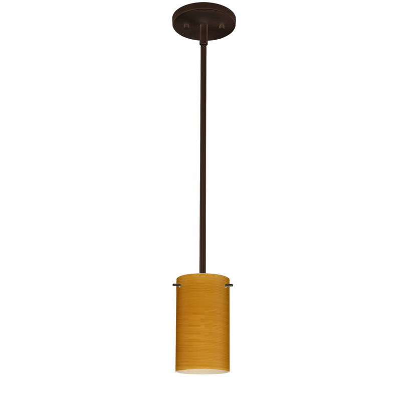 Luminaire suspendu à cylindre simple 1 lumières Martinson, Bronze, Incandescent, Chêne