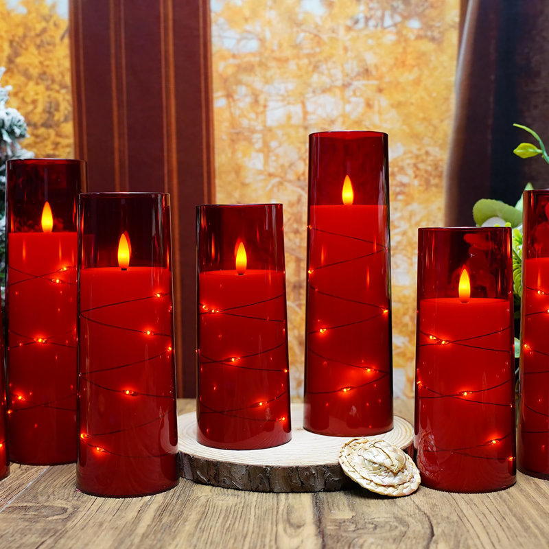 Bougies sans flamme à DEL avec minuterie, 9 pièces de bougies sans flamme scintillantes, créant une atmosphère romantique et une décoration intérieure, coque en acrylique stable avec chaîne d'étoiles intégrée