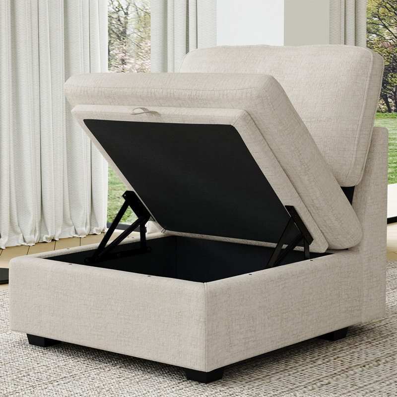 Grand fauteuil de rangement monoplace en chenille sans accoudoirs pour canapé modulaire - 2, Beige Chenille