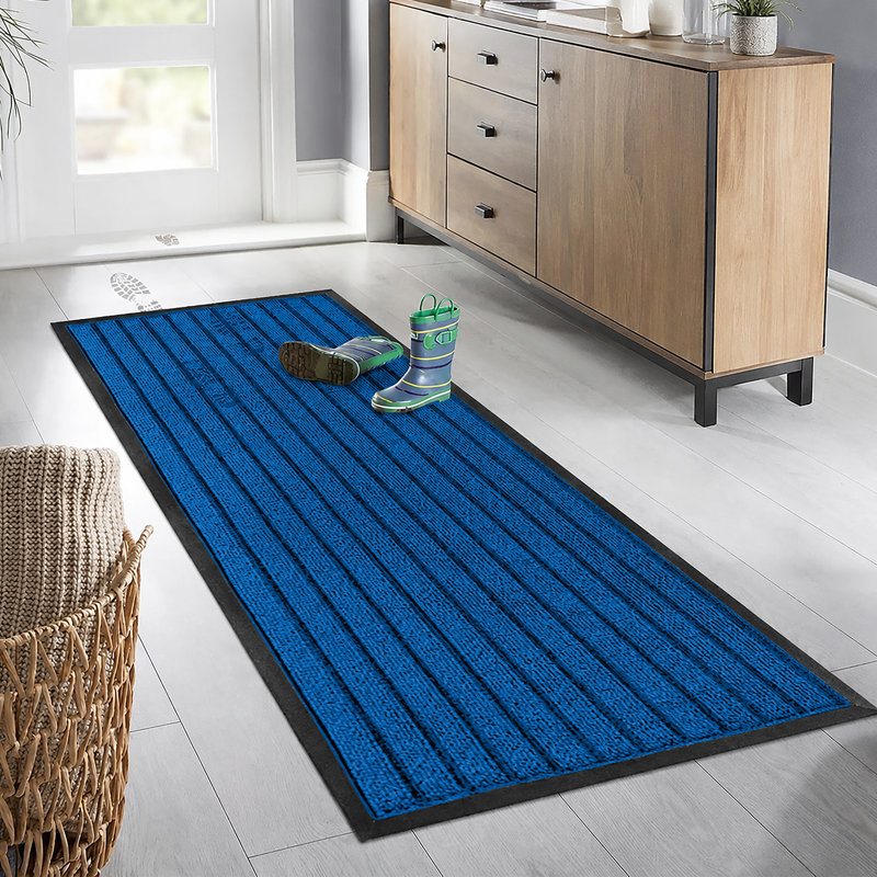 Heavy Duty PVC Rubber Door Mat – Non-Slip Indoor/Outdoor Entrance, Hallway & Kitchen Floor Mat , Blue, 50cm W x 80cm L