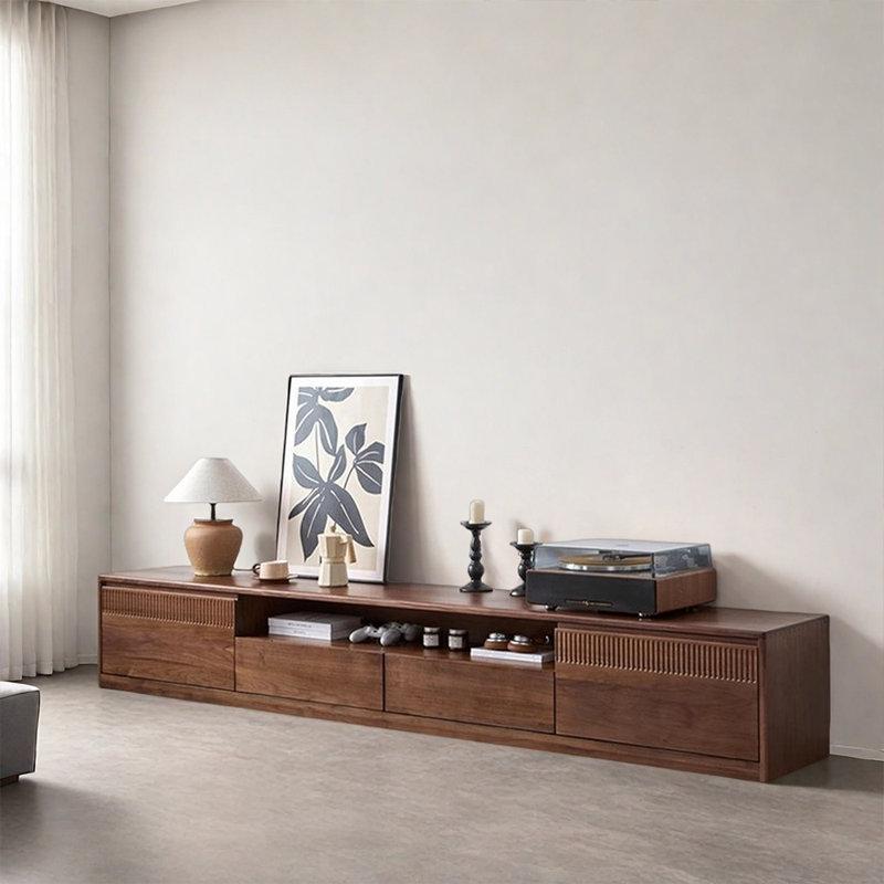 Meuble télé minimaliste rétro en bois massif, H 15,74 po x L 70,86 po x l 15,74 po
