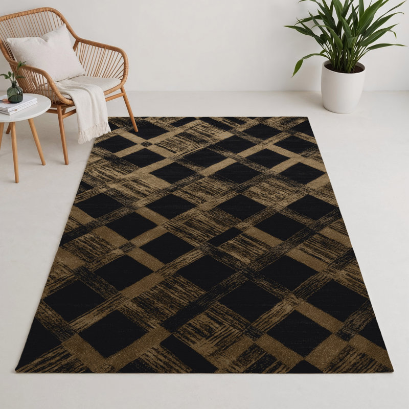 Tapis intérieur / extérieur noir à carreaux, Rectangulaire 3 pi x 5 pi