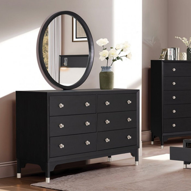 Commode 6 tiroirs avec miroir Jazharia, Noir
