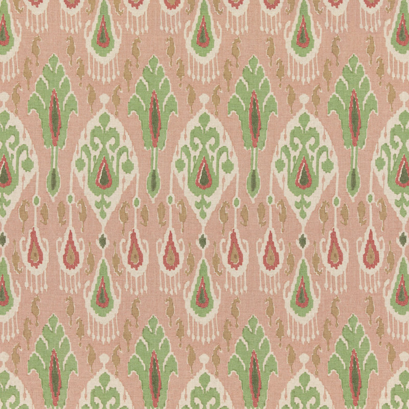 Chifu Bokhara Ikat Performance Fabric, Rose/Green