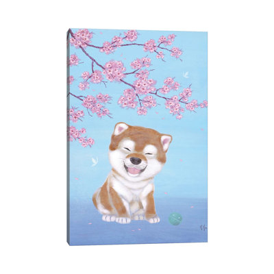 Shiba And Cherry Blossoms by Martin Hsu - Print on Canvas