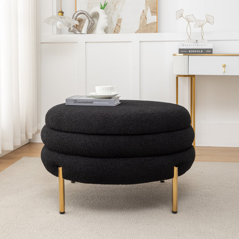 Repose-pieds rond avec rangement Lytham, Mélange de polyester noir