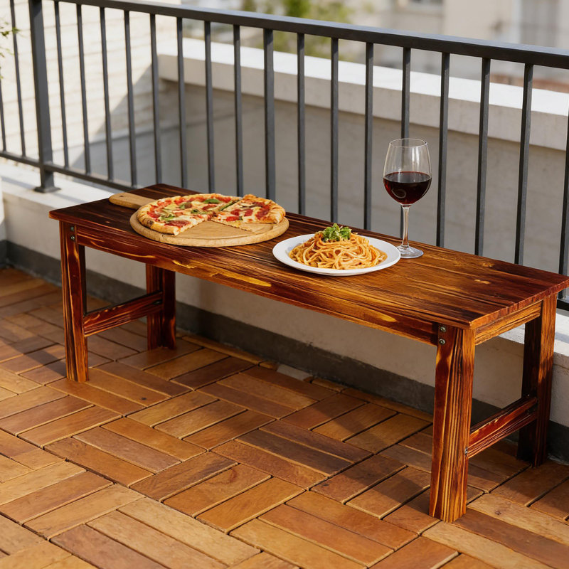 Backless Front Porch Bench,Wood Outdoor Bench, Carbon