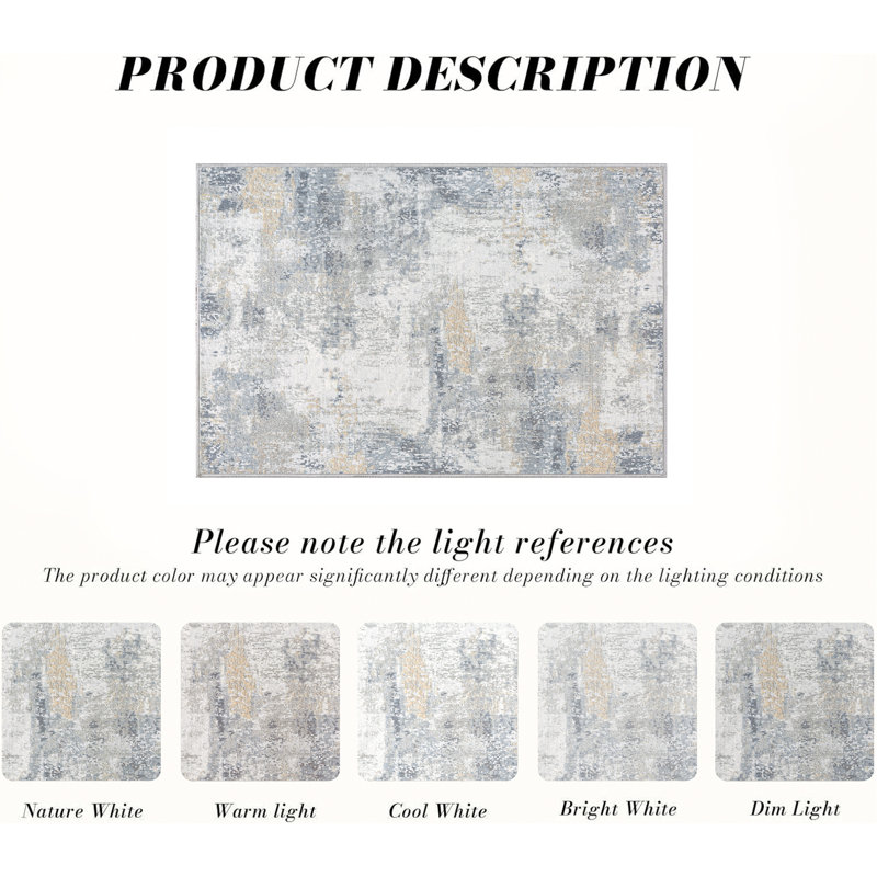 Elroy Modern Abstract Machine Washable Area Rug with Non-Slip Backing, Rectangle 9' x 12', 0.28"