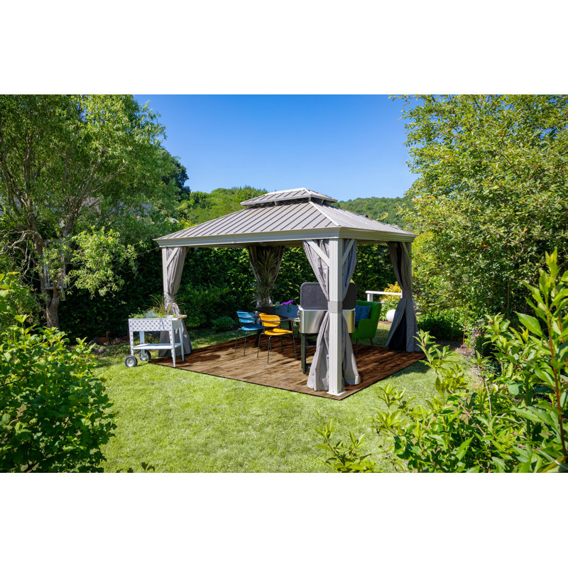 Sojag Monaco Gazebo Rustproof Aluminum Frame Double Roof Sun Shelter with Curtain Set and Mosquito Netting Included, Champagne
