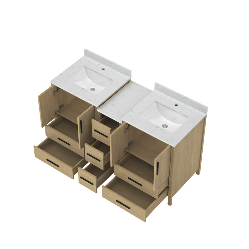 60 po Meuble-lavabo autoportant avec plateau en marbre d'ingénierie assemblé, 60"