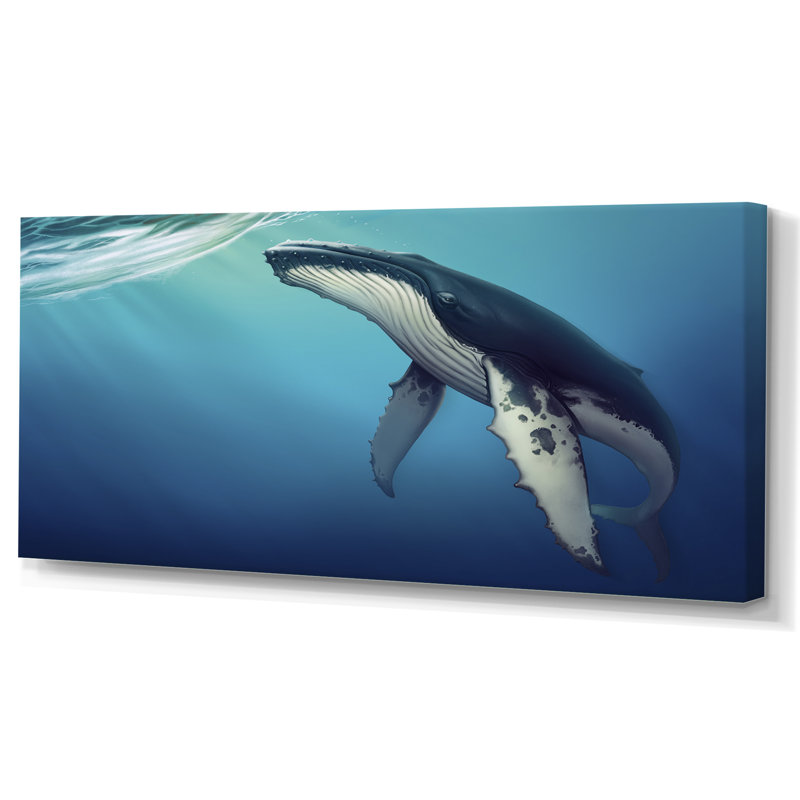 Baleine dans l'océan - Impression sur toile, H 12 po x l 20 po x P 1 po, Toile tendue