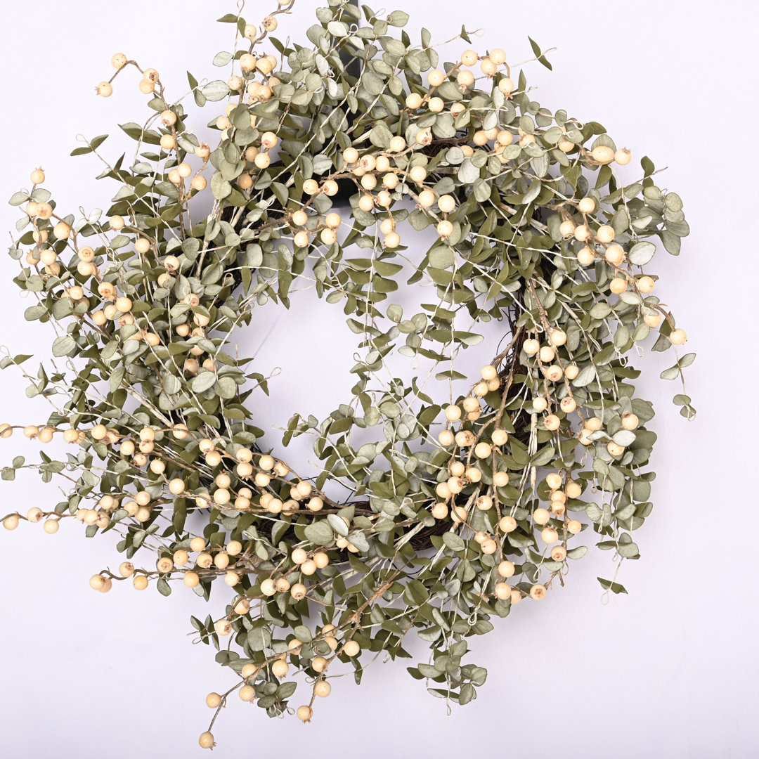 22" Handcrafted Faux Eucalyptus Berry Wreath for Front Door The Holiday Aisle® Wreath 