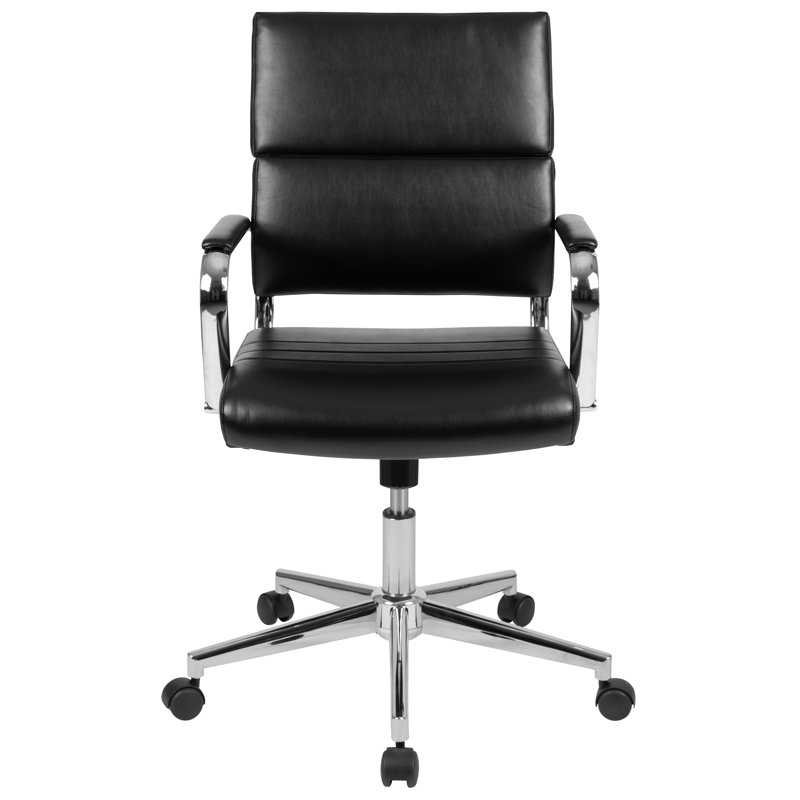 Mid-Back LeatherSoft Contemporary Panel Executive Swivel Office Chair, Black