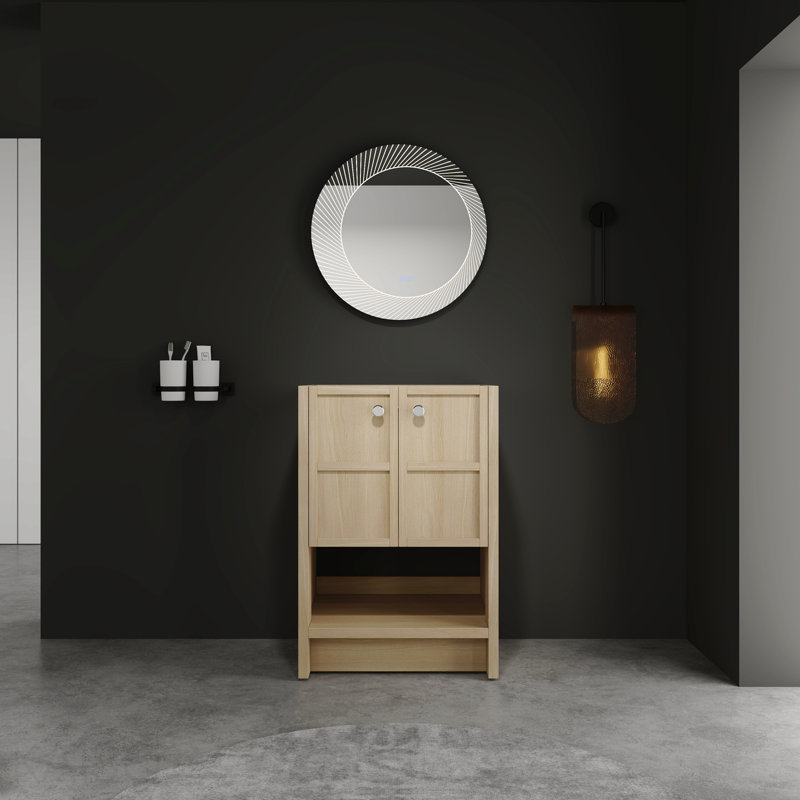Meuble-lavabo autoportant 24 po, 2 portes à fermeture douce, chêne, contreplaqué (sans le lavabo)