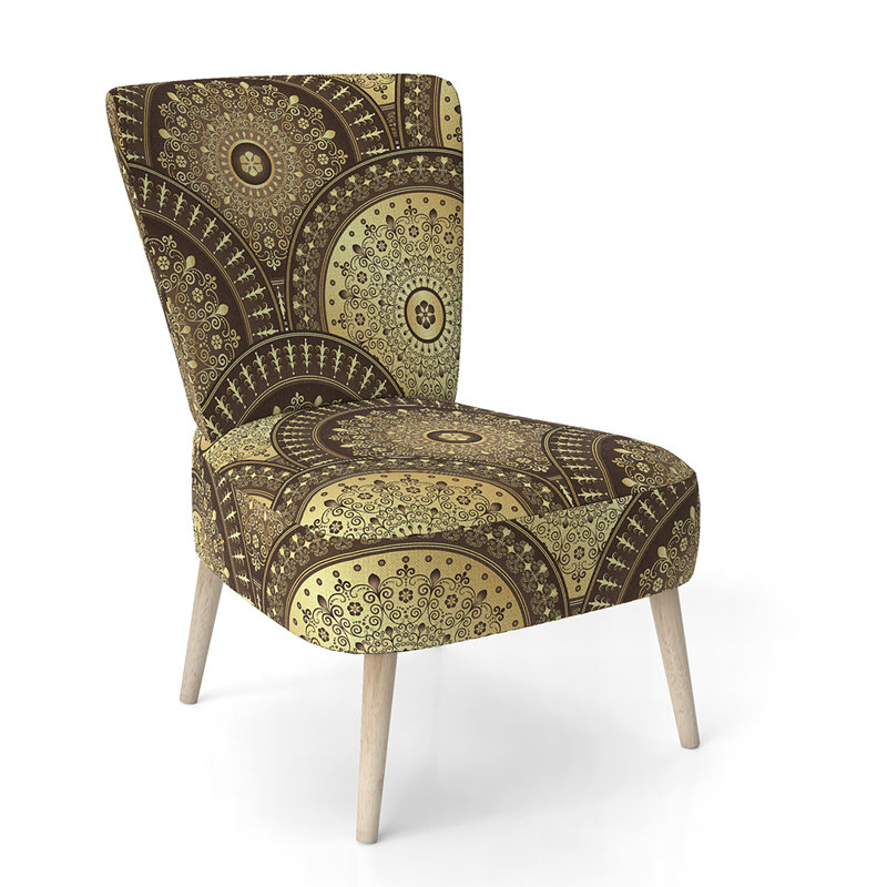 Upholstered Floral Side Chair - Modern floral Accent Chair, Abstract Yellow Polyester Blend 4