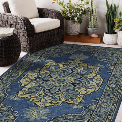 Tapis bleu acier en laine touffeté à la main Shidler