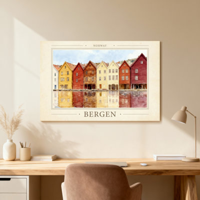 Scenic &Cityscapes Colorful Houses Reflection Water Norway Bergen