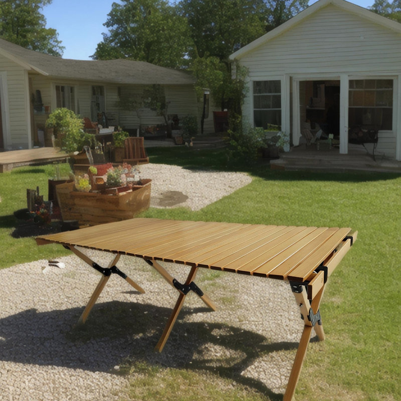 Table de patio pliable en bois de hêtre naturel pour les repas à l'extérieur et à l'intérieur, le camping, le pique-nique, la fête, les voyages, le barbecue, solide pour les rassemblements dans la cour arrière, Rv, espace de vie à la maison