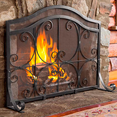 Large Crest Flat Guard Fireplace Screen