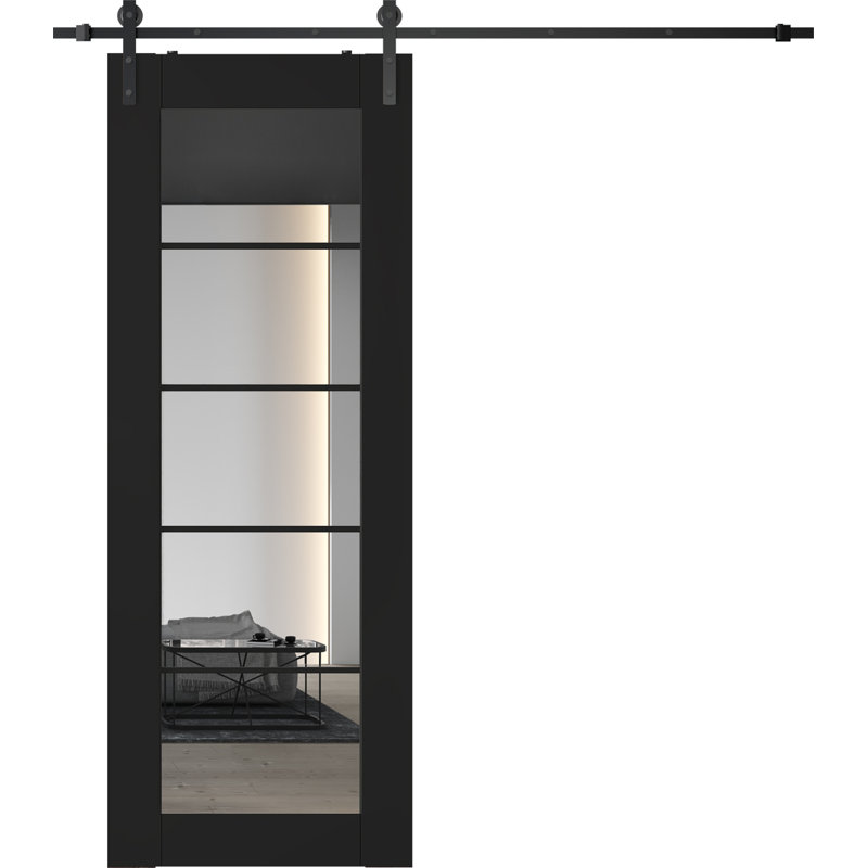 Porte de grange intérieure en bois manufacturé et miroir Avon 5 Lite avec trousse de quincaillerie d'installation Avon