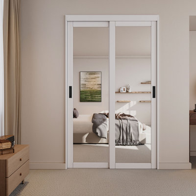 Porte coulissante en miroir blanc 1-Lite