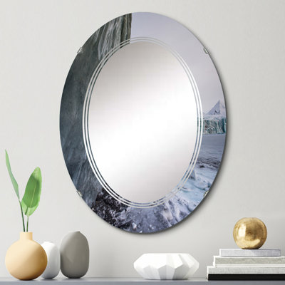Magnifique image d'un mur de glace - Miroir mural nautique et côtier ovale