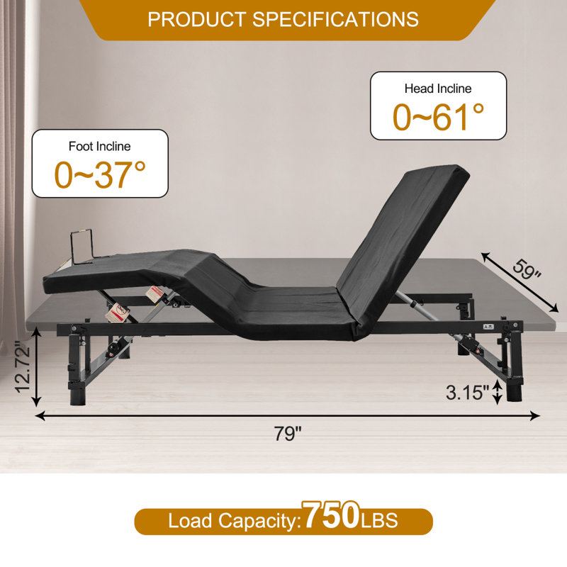 Queen adjustable smart base: zero gravity frame with usb ports & nightlights - remote control, black finish