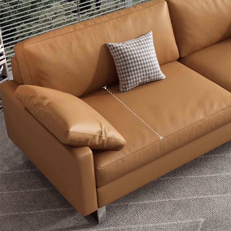 Causeuse coussin orange en cuir véritable, H 33,46 po x l 82,68 po x P 33,46 po