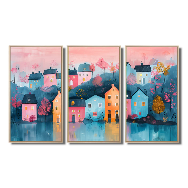 Scandinavian Nordic Style Homes In The City II - ensemble d'art mural scandinave, H 40 po x l 60 po x P 1 po