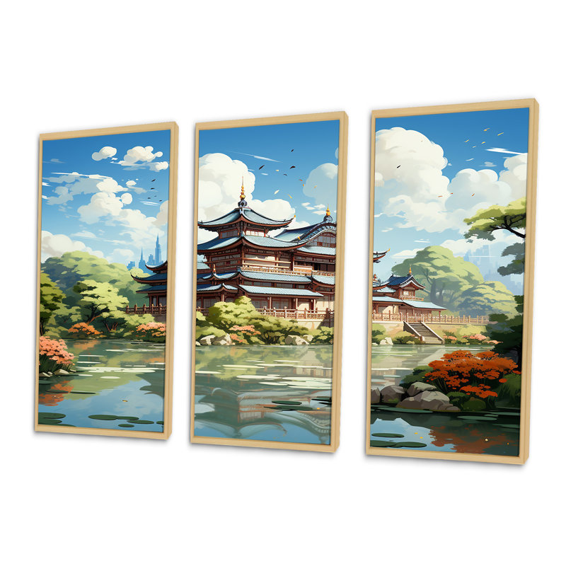 «Tranquil Japanese Landscape - China», art mural, H 40 po x l 61 po, Cadre flottant brun