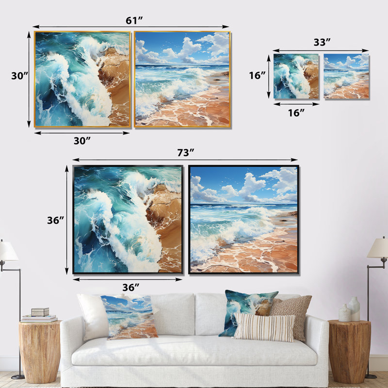 Beach Photo Oceanic Rhythms XI - ensemble de 2 carrés de plage, Cadre flottant noir, H 16 po x l 33 po
