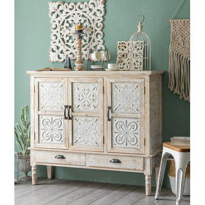 45.28" White Rectangular Solid + Manufactured Wood Accent Cabinet