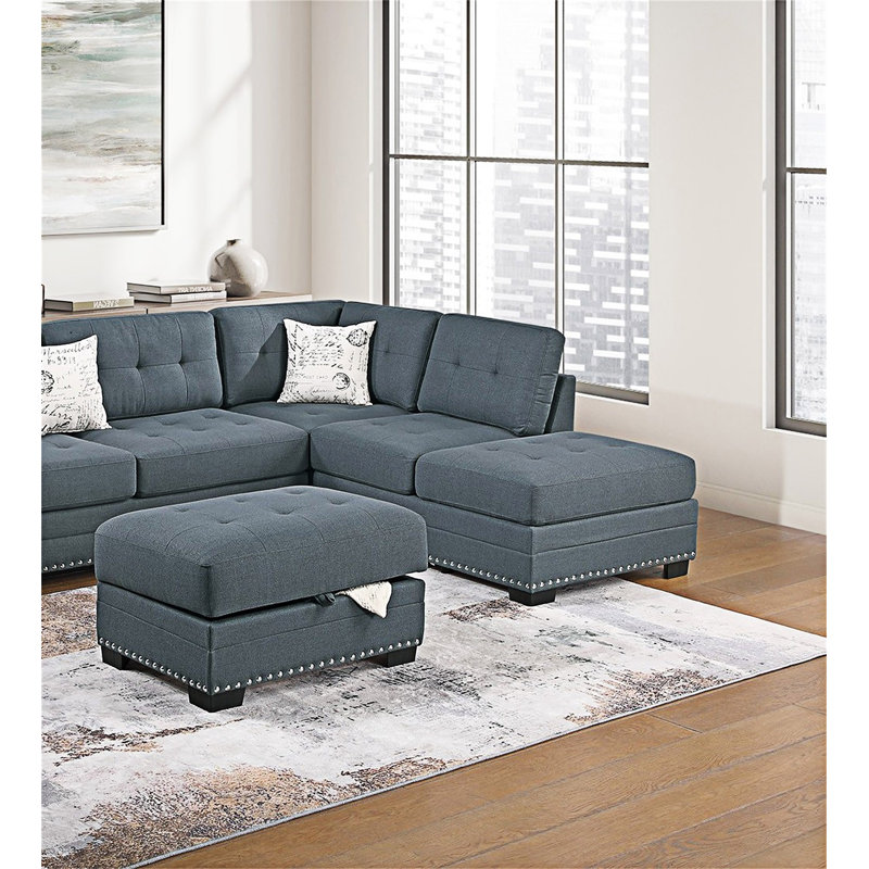 Canapé modulaire rembourré en L avec repose-pieds, Gris foncé