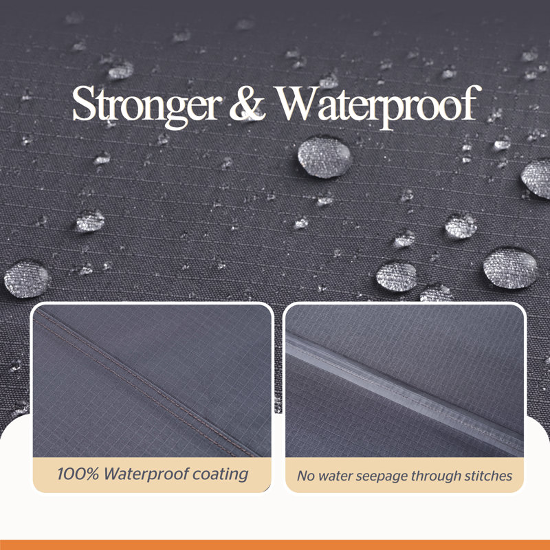 Extra Large Gray Waterproof Ripstop Patio Table Cover with Elastic Closure