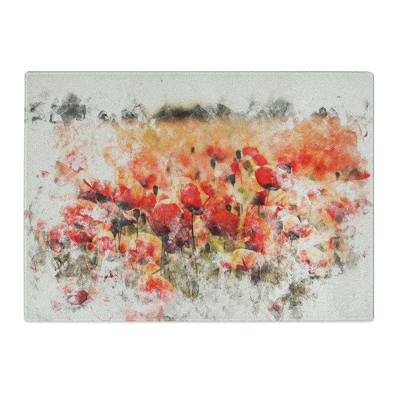 Field of Poppies Vol.1 Watercolour Chopping Board, 0.4cm H x 28.5cm W x 39cm L