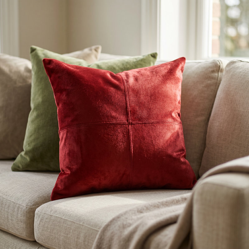 Torino Leather Throw Pillow, Burgundy, Solid Color