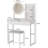 Small Vanity Desk With Mirror And Lights, Makeup Vanity Table With LED Mirror, 3 Lighting Modes, Power Outlet, Drawer, Open Shelves And Cushioned Stool For Bedroom-384401093