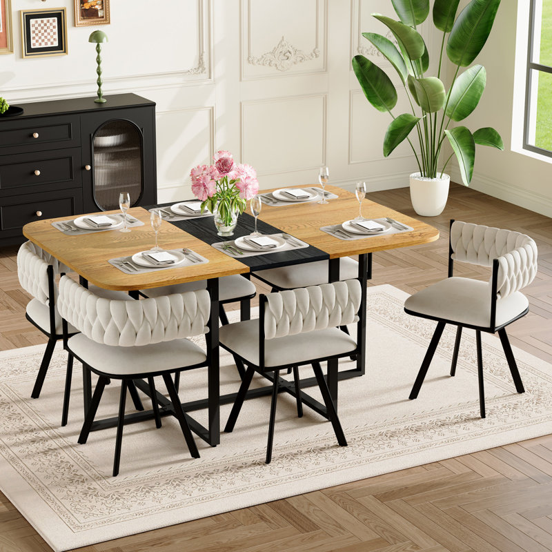 Ensemble de table de salle à manger moderne 7 pièces, chaises bicolores en bois et en velours pour cuisine