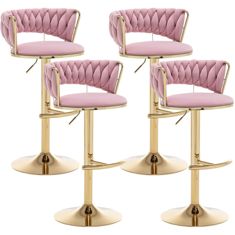 Swivel Bar Stools Set Of 4, Counter Height Bar Stools With Low Back, Velvet Adjustable Height Barstools, Bar Stools For Kitchen Island, Pub