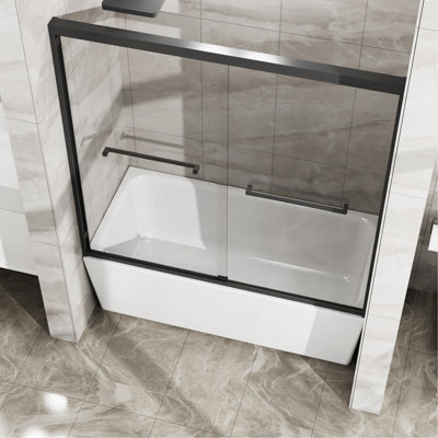 Double Sliding Bathtub Shower Door 48 In. W X 60 In. H Aluminum Framed Shower Enclosure For Tub With SGCC Clear Tempered Glass