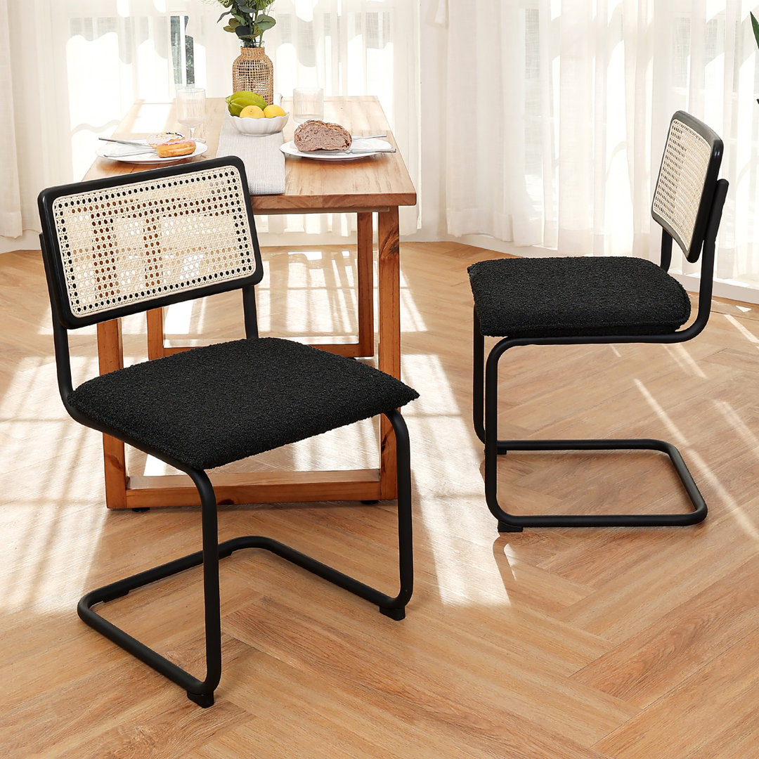 Kennelly 18.8'' H Mid-Century Modern Cantilever Dining Chair with Boucle Seat and Cane Rattan Back (Set of 2) Corrigan Studio® Upholstery 