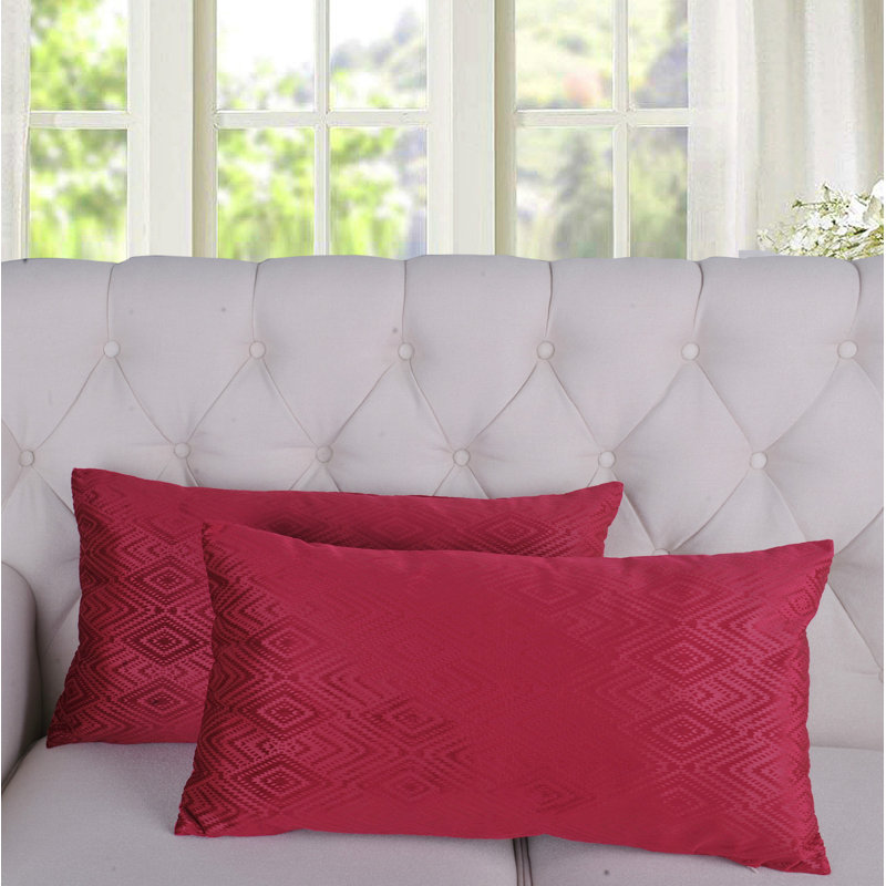Housse de coussin rectangulaire en velours Ikat, Grenat