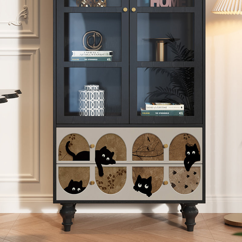 Vitrine en bois massif avec tiroirs