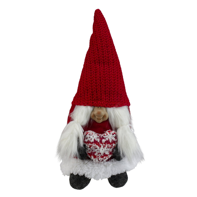 Figurine de table 13,5 "gnome de Noël femme souriante rouge et grise