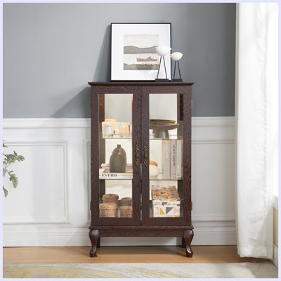 2 Doors Curio Cabinet with Tempered Glass Doors