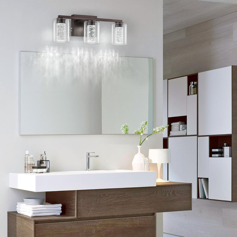LED Vanity Light With 3 Colour Modes (3000K/4000K/6000K), Dimmable Bathroom Light Fixture With Clear Glass Shade, Eye Protection Wall Light For Mirror