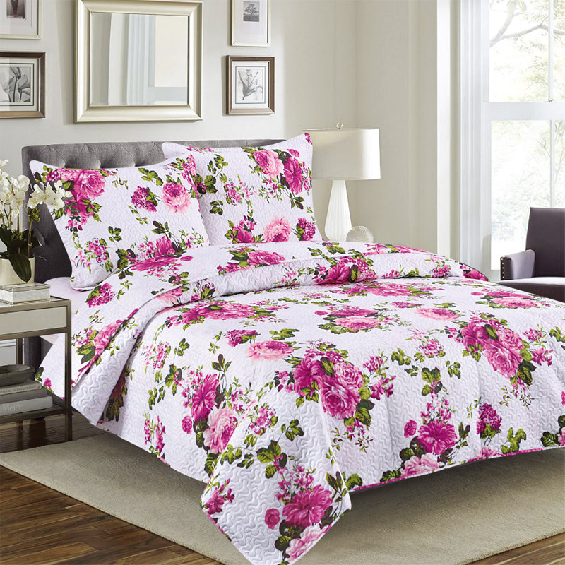Cynthia Polyester Floral Quilt, King Quilt + 2 Shams