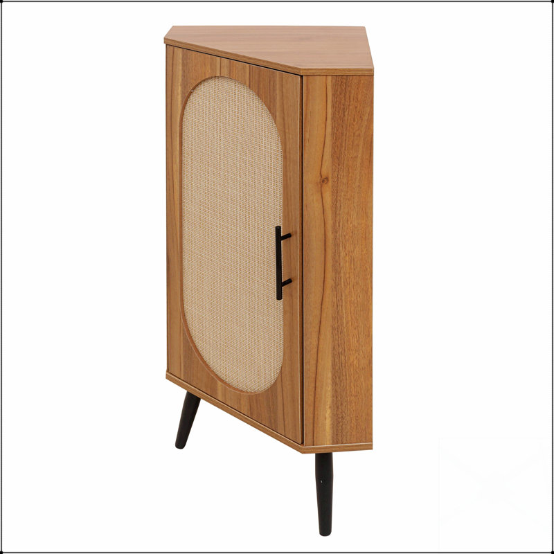 Freestanding Rattan Door Corner Cabinet, Space-Saving And Stylish Storage Solution For Small Rooms And Corners., Brown